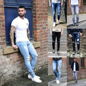 Ikdienas vīriešu garie džinsi ar saplēstiem motīviem Slim modelis