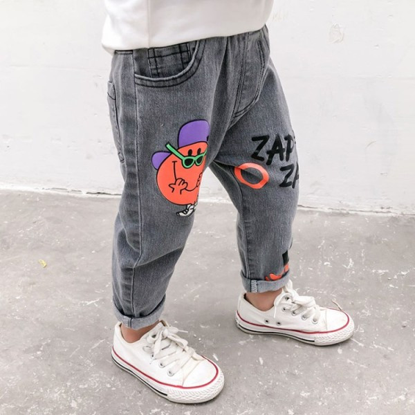 Vaikiški džinsai su aplikacijomis berniukams pilkos ir mėlynos spalvos