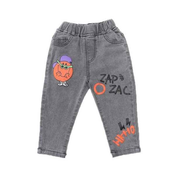 Vaikiški džinsai su aplikacijomis berniukams pilkos ir mėlynos spalvos