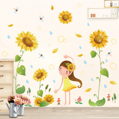 Самозалепващ се детски стикер с цветя и момиче