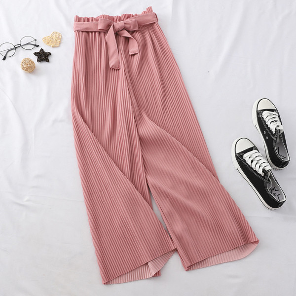 Naiste plisseeritud püksid kõrge vöökoha ja lipsuga