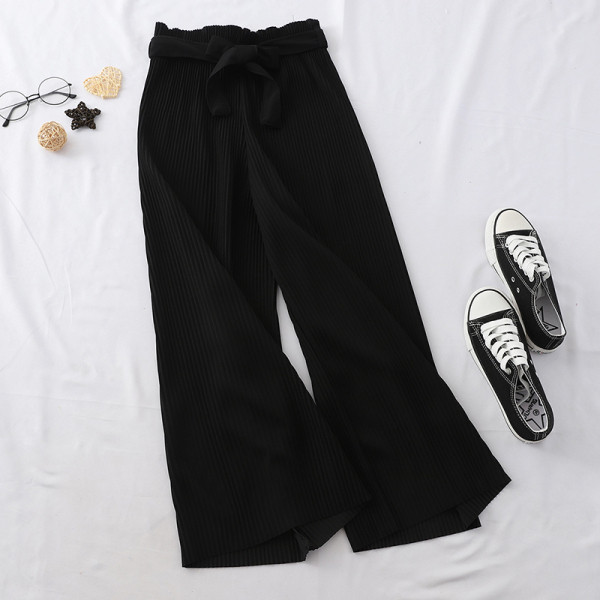 Naiste plisseeritud püksid kõrge vöökoha ja lipsuga