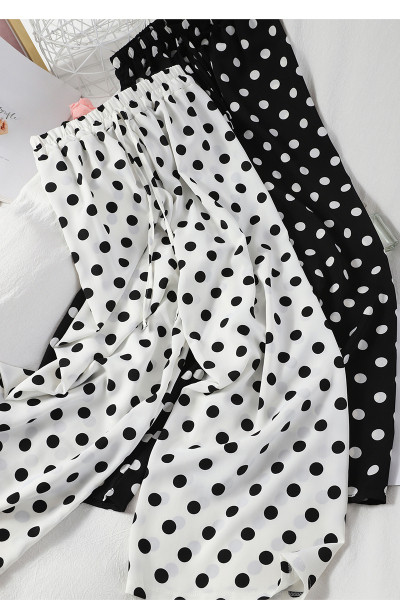 Széles női hosszú nadrág virágokkal vagy pöttyösekkel