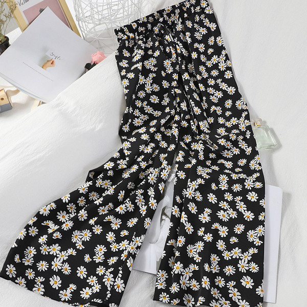 Széles női hosszú nadrág virágokkal vagy pöttyösekkel