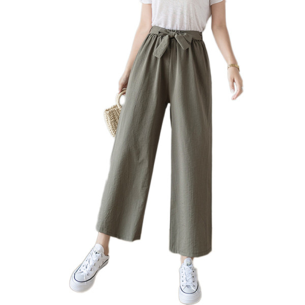 Női hosszú nadrág szalaggal, magas derékkal