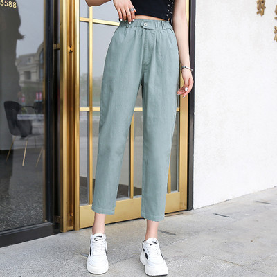 Pantaloni lungi de dama moderni cu talie inalta - model drept