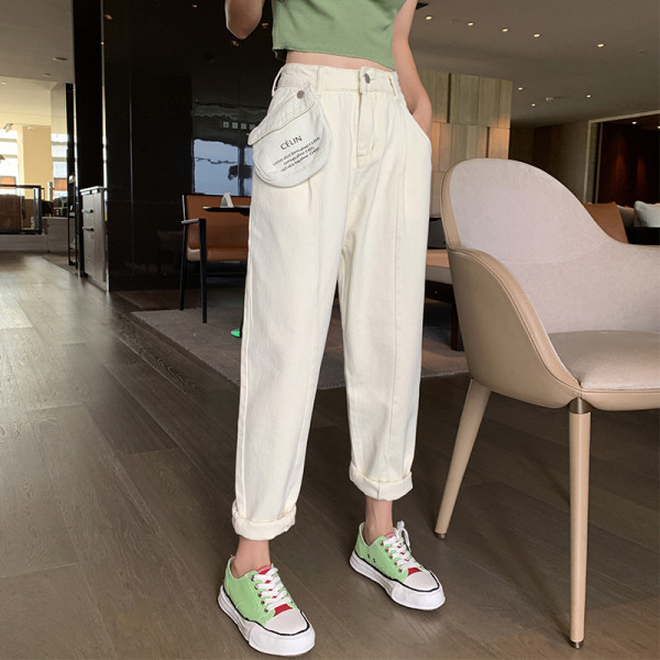 Modern női hosszúnadrág magas derékkal és zsebekkel