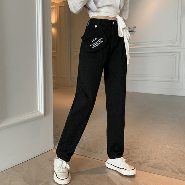 Modern női hosszúnadrág magas derékkal és zsebekkel