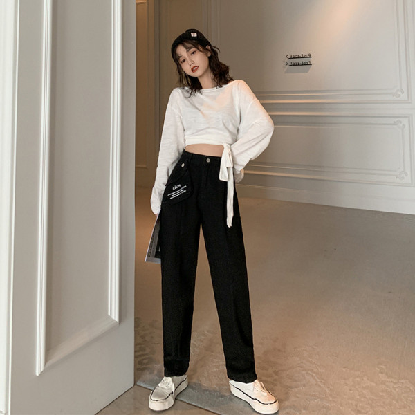 Modern női hosszúnadrág magas derékkal és zsebekkel