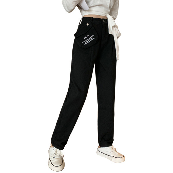 Modern női hosszúnadrág magas derékkal és zsebekkel