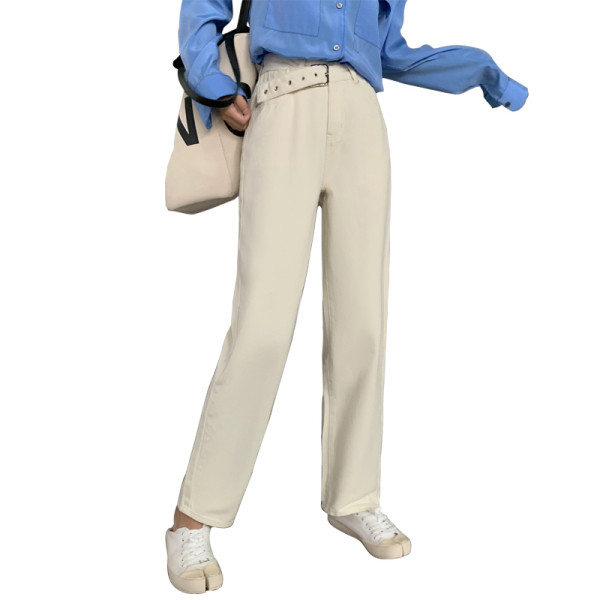 Női hosszú nadrág övvel és magas derékkal