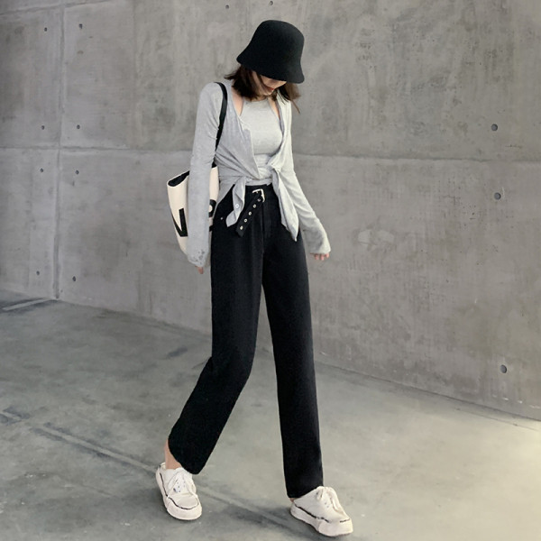 Női hosszú nadrág övvel és magas derékkal