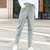 Pantaloni casual dama cu talie inalta si cravate