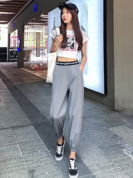 Női nadrág magas elasztikus derékkal - egyenes modell