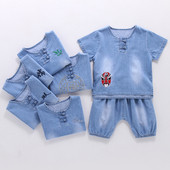Set copii model nou pentru baieti din denim de culoare albastra