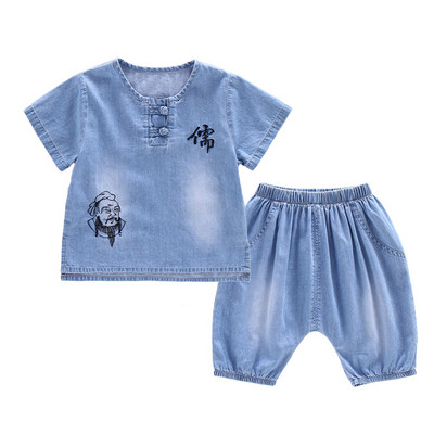 Set copii model nou pentru baieti din denim de culoare albastra