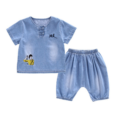 Set copii model nou pentru baieti din denim de culoare albastra