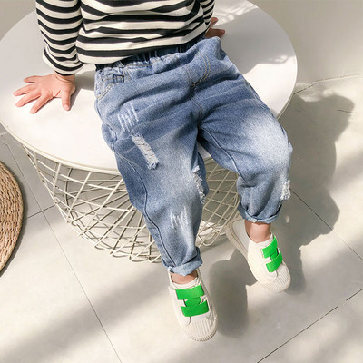 Uus mudel laste teksapüksid poistele, sinised rebenenud motiivid