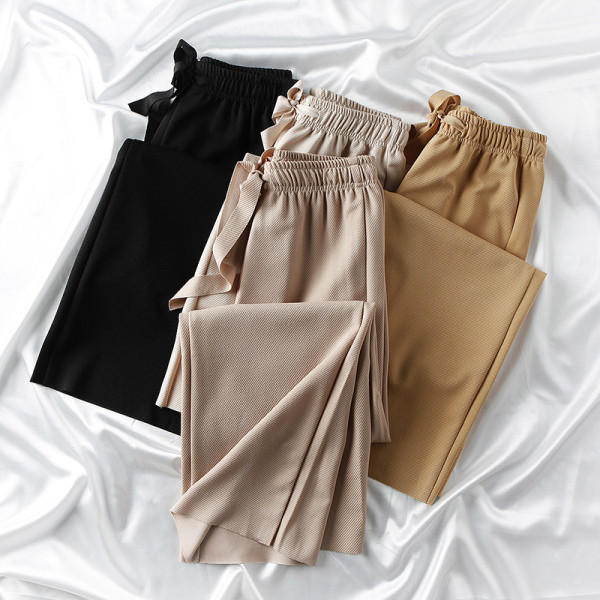 Női hosszú nadrág gumírozott derékkal és szalaggal