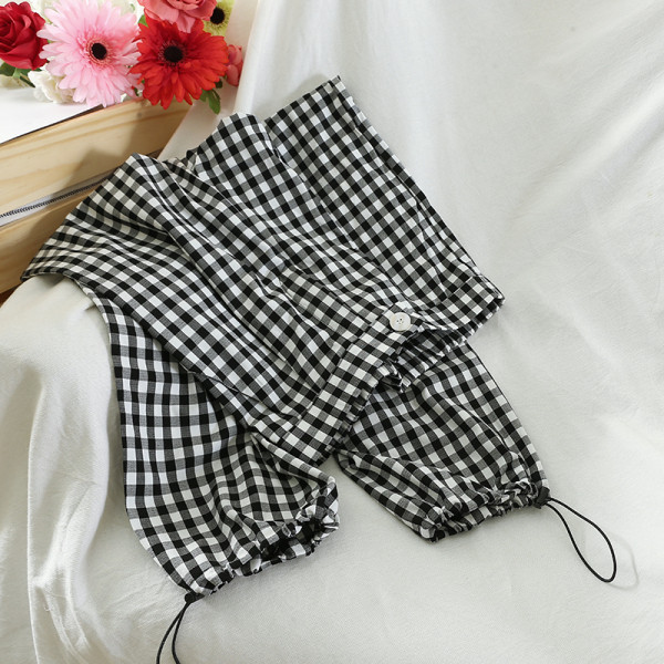 Pantaloni dama in carouri cu talie inalta - model larg