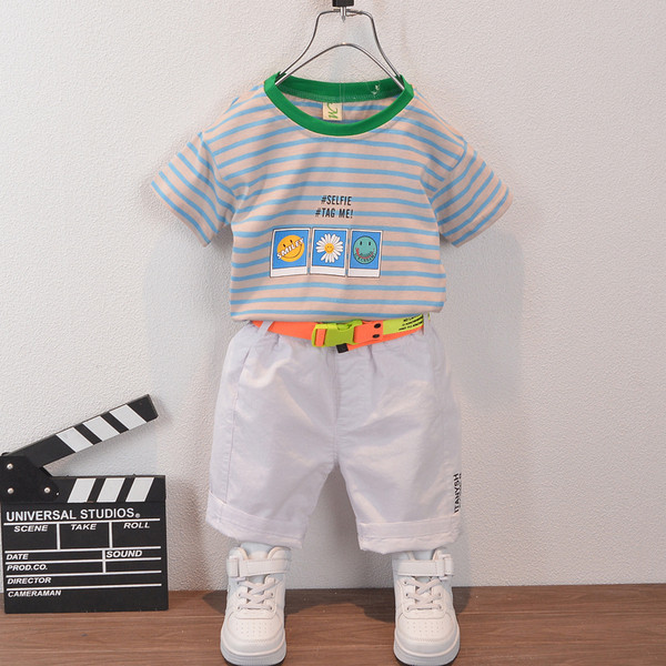 Igapäevane lastekomplekt poistele triibuline pluus + lühikesed püksid