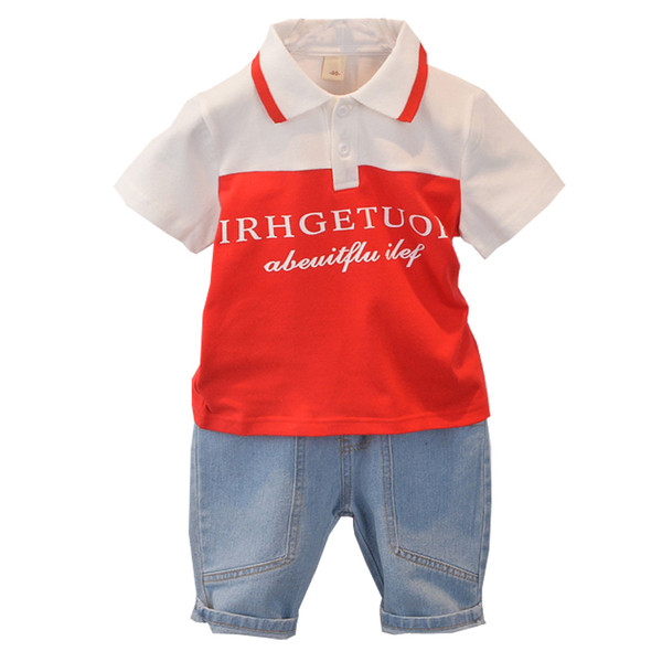 Dienas bērnu komplekts zēniem - blūze ar apkakli + īsi džinsi