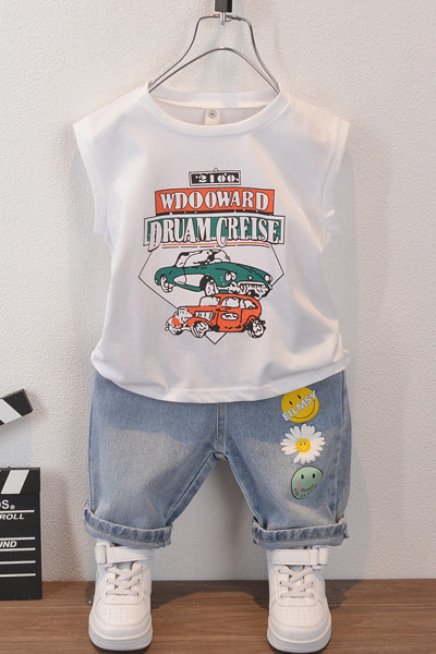 Új modell gyerek alkalmi szett fiúknak kétrészes farmer + blúz