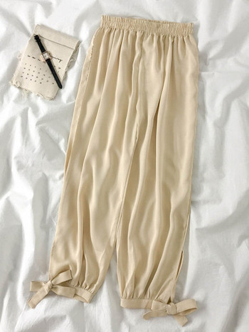 Дамски модерен панталон с ластична талия и връзки 