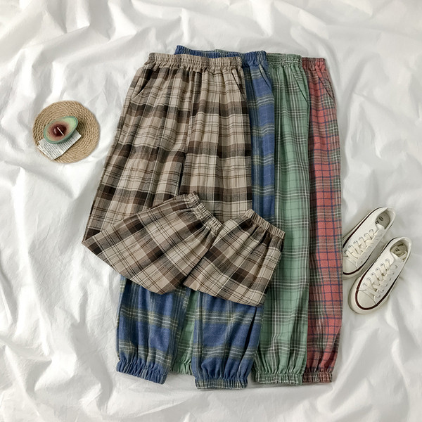 Modes sieviešu rūtainas bikses ar elastīgu jostasvietu