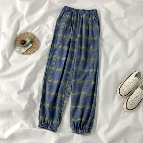 Modes sieviešu rūtainas bikses ar elastīgu jostasvietu