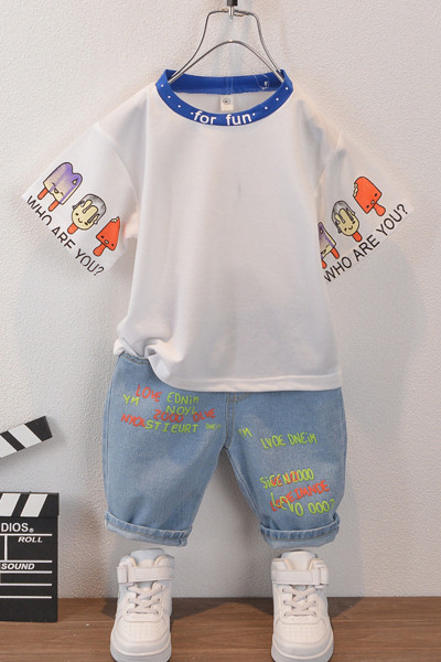 Napi gyerek szett fiúknak kétrészes farmer + blúz