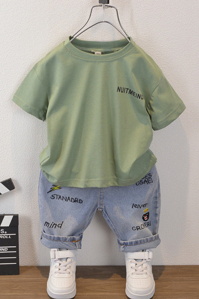 Moodne lastekomplekt poistele kaheosaline pluus + teksad