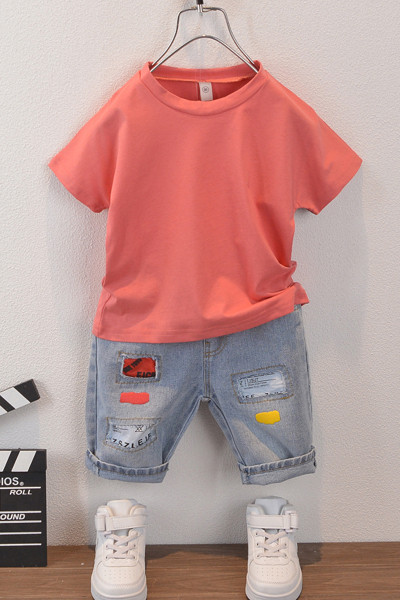 Új modell gyerekszett fiúknak kétrészes farmer + blúz