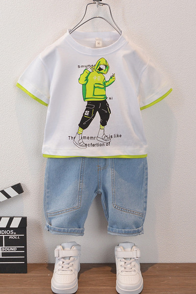 Új modell kétrészes gyerek szett fiú farmer + blúzhoz