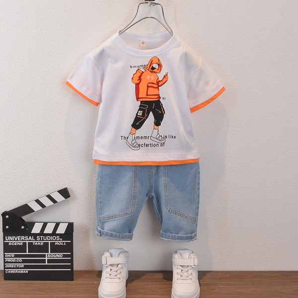 Új modell kétrészes gyerek szett fiú farmer + blúzhoz