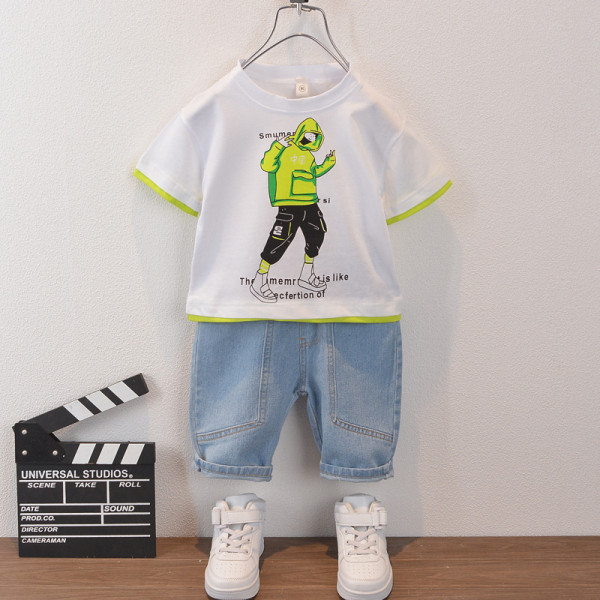 Új modell kétrészes gyerek szett fiú farmer + blúzhoz