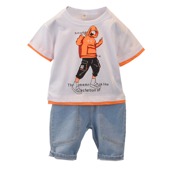 Új modell kétrészes gyerek szett fiú farmer + blúzhoz