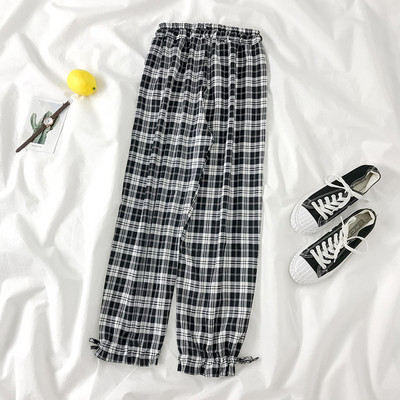 Naiste ruudulised püksid elastse vöökohaga - lai mudel