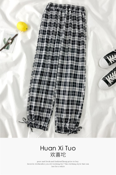 Naiste ruudulised püksid elastse vöökohaga - lai mudel