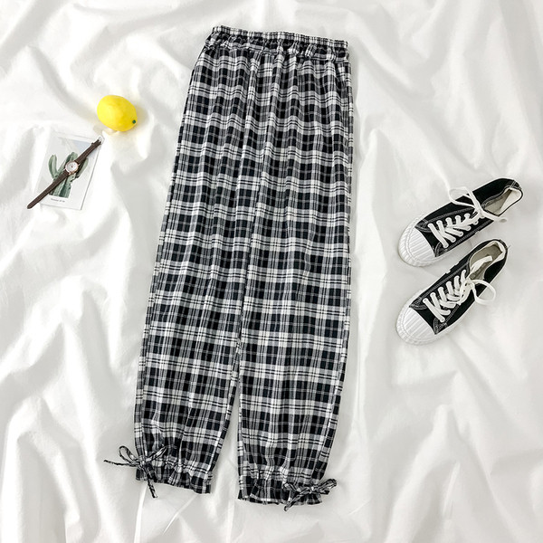 Naiste ruudulised püksid elastse vöökohaga - lai mudel