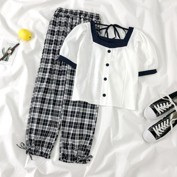 Naiste ruudulised püksid elastse vöökohaga - lai mudel