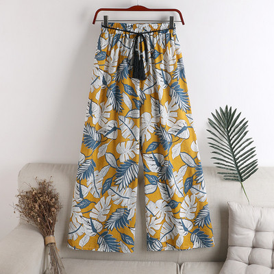 Ikdienas sieviešu bikses ar ziedu rakstu un saitēm