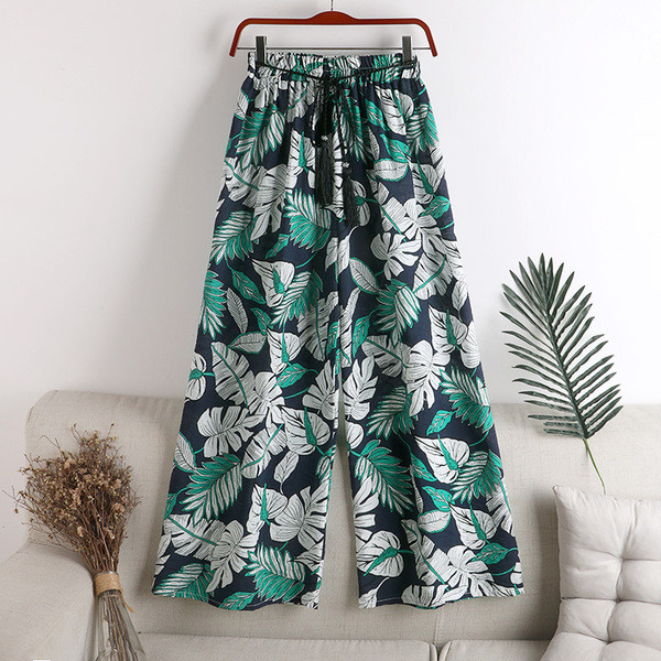 Ikdienas sieviešu bikses ar ziedu rakstu un saitēm