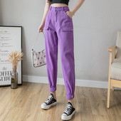 Női nadrág zsebekkel, magas derékkal