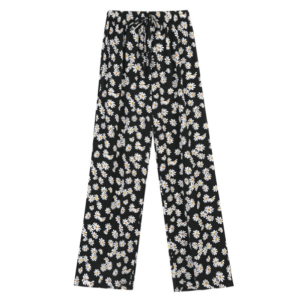 Naiste lillelised püksid kõrge vöökoha ja lipsudega