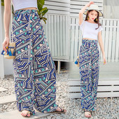 Női nadrág magas derékkal, színes mintával