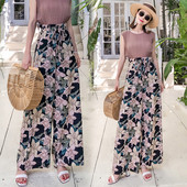 Női nadrág magas derékkal és nyakkendővel - széles modell