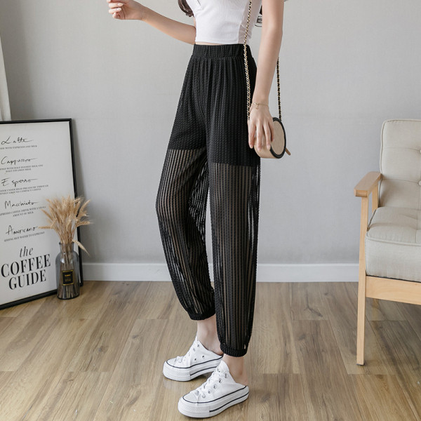 Női alkalmi nadrág magas derékkal, fekete színben