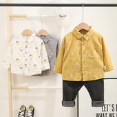 Modern kétrészes gyerek szett fiúknak - zsebes ing + farmer