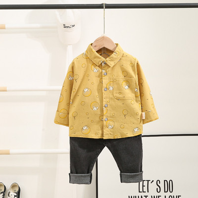 Modern kétrészes gyerek szett fiúknak - zsebes ing + farmer